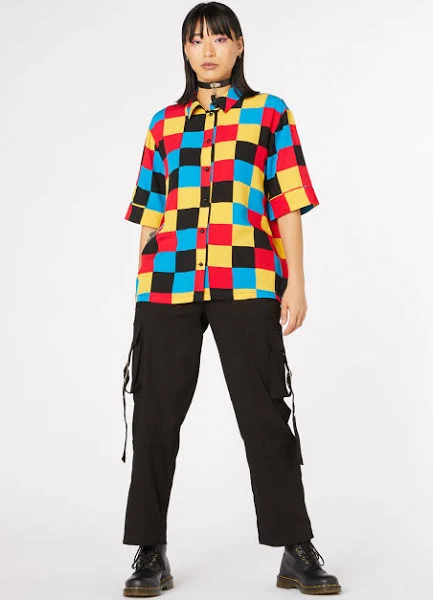 Rainbow checkered button-up