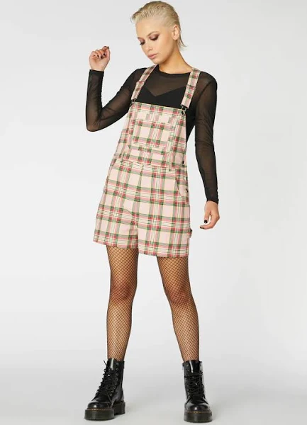 Pink plaid overalls
